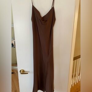 PAPER HEART Chocolate Brown Maxi Slip Dress with Side Slit SIZE XS